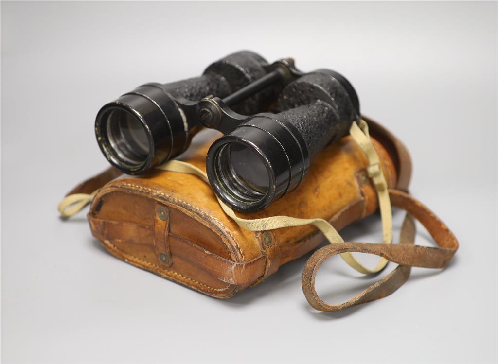 A pair of Bino Prism Mark IV x 7 register number 49604 WW2 binoculars in leather case